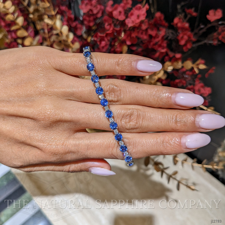 10.30 Ct.Tw. Blue Sapphire and Natural Diamond Tennis/Line Bracelet, Platinum 600
