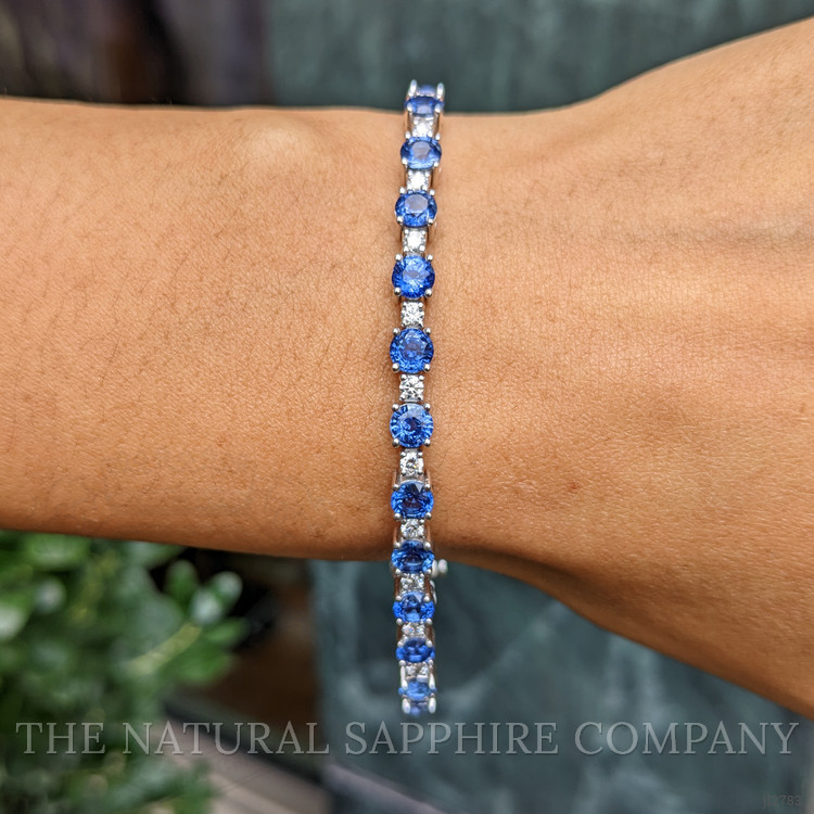 10.30 Ct.Tw. Blue Sapphire and Natural Diamond Tennis/Line Bracelet, Platinum 600