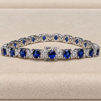 8.90&nbsp;Ct.Tw.Total Carat Weight Blue Sapphire and Natural Diamond Tennis/Line Bracelet, Platinum 600 Life Style