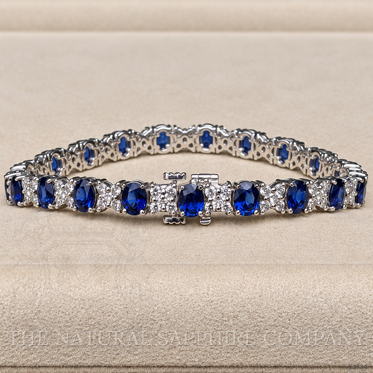 8.90 Ct.Tw. Blue Sapphire and Natural Diamond Tennis/Line Bracelet, Platinum 600