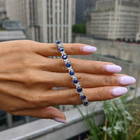 8.90&nbsp;Ct.Tw.Total Carat Weight Blue Sapphire and Natural Diamond Tennis/Line Bracelet, Platinum 600 Life Style
