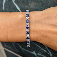 8.90&nbsp;Ct.Tw.Total Carat Weight Blue Sapphire and Natural Diamond Tennis/Line Bracelet, Platinum 600 Life Style