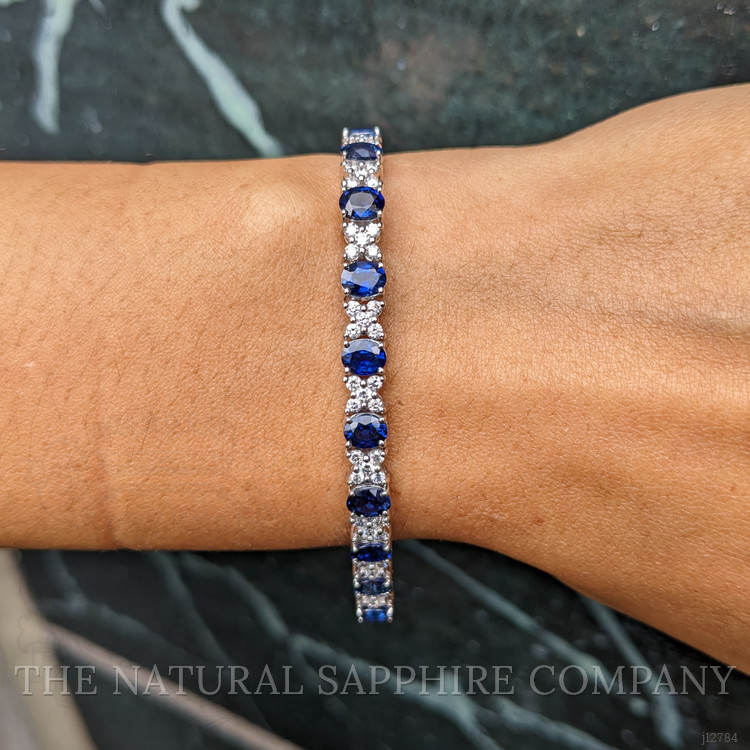 8.90 Ct.Tw. Blue Sapphire and Natural Diamond Tennis/Line Bracelet, Platinum 600