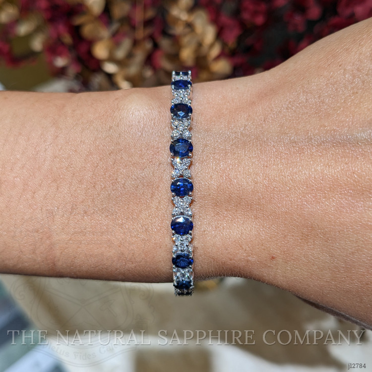 8.90 Ct.Tw. Blue Sapphire and Natural Diamond Tennis/Line Bracelet, Platinum 600