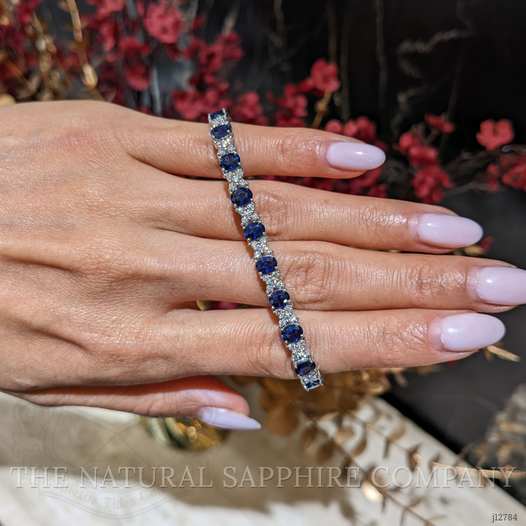 8.90 Ct.Tw. Blue Sapphire and Natural Diamond Tennis/Line Bracelet, Platinum 600