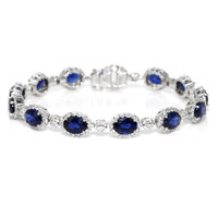 14.09&nbsp;Ct.Tw.Total Carat Weight Blue Sapphire and Natural Diamond Tennis/Line Bracelet, Platinum 600 Video