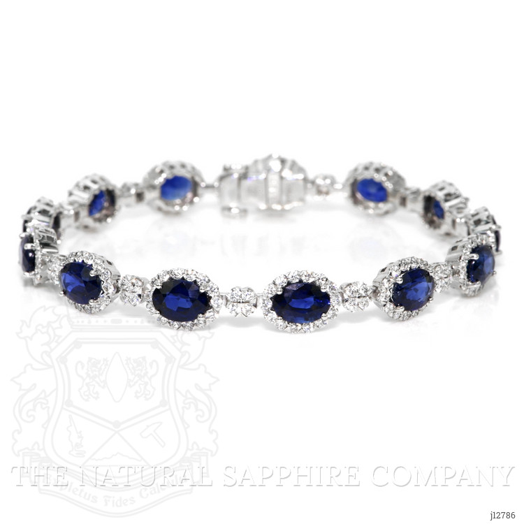 14.09 Ct.Tw. Blue Sapphire and Natural Diamond Tennis/Line Bracelet, Platinum 600