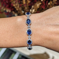 14.09&nbsp;Ct.Tw.Total Carat Weight Blue Sapphire and Natural Diamond Tennis/Line Bracelet, Platinum 600 Life Style