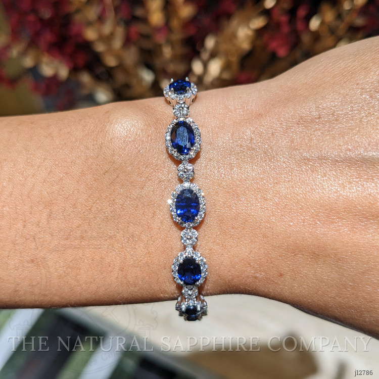 14.09 Ct.Tw. Blue Sapphire and Natural Diamond Tennis/Line Bracelet, Platinum 600