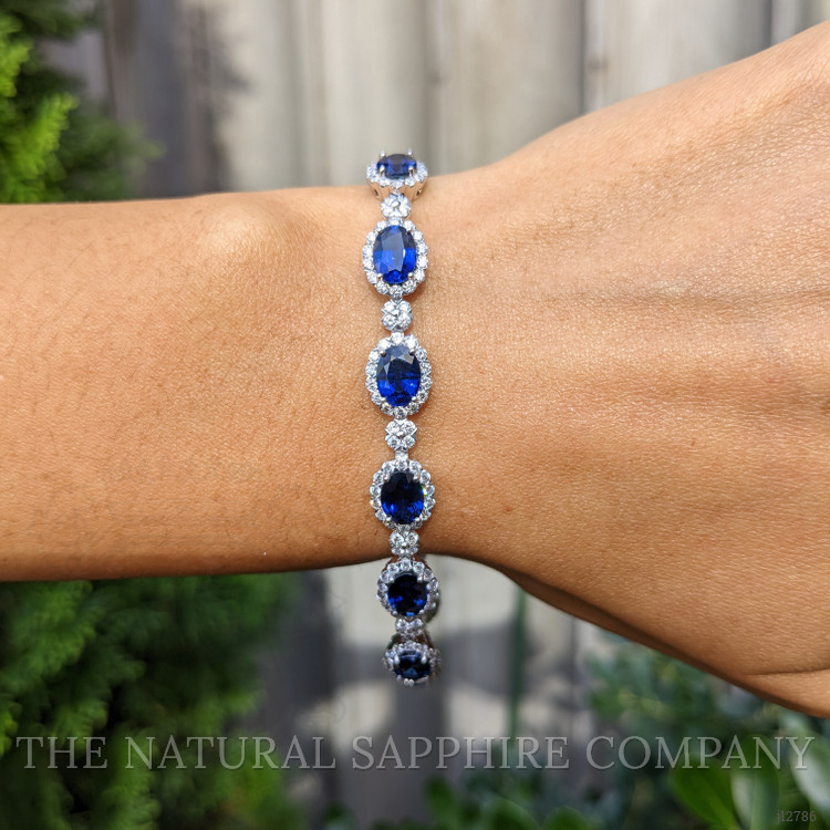 14.09 Ct.Tw. Blue Sapphire and Natural Diamond Tennis/Line Bracelet, Platinum 600