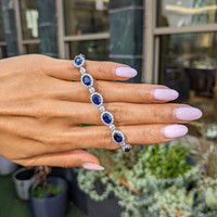 14.09&nbsp;Ct.Tw.Total Carat Weight Blue Sapphire and Natural Diamond Tennis/Line Bracelet, Platinum 600 Life Style