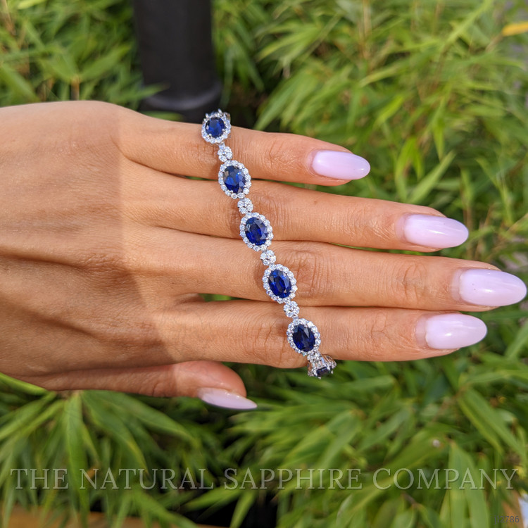 14.09 Ct.Tw. Blue Sapphire and Natural Diamond Tennis/Line Bracelet, Platinum 600