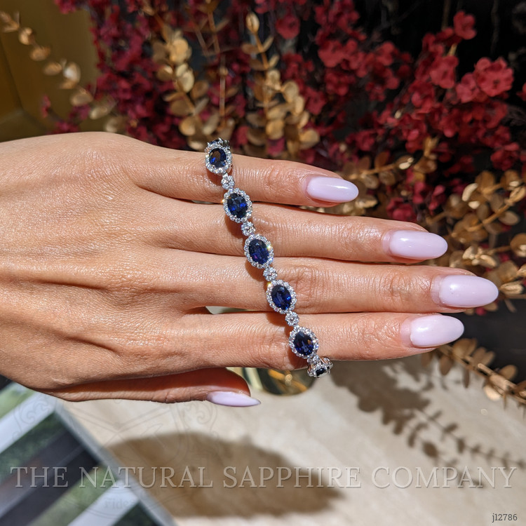 14.09 Ct.Tw. Blue Sapphire and Natural Diamond Tennis/Line Bracelet, Platinum 600