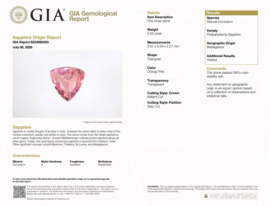 0.87 Ct.Tw. Padparadscha Sapphire and Natural Diamond Pave Pendant, Platinum 900