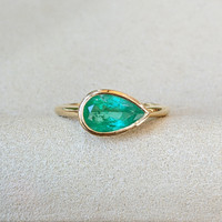 1.65 Ct. Emerald Bezel Ring, 18K Yellow Gold Life Style