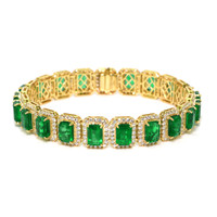 21.77 Ct.Tw.Total Carat Weight Emerald and Natural Diamond Pave Bracelet, 14K Yellow Gold Video