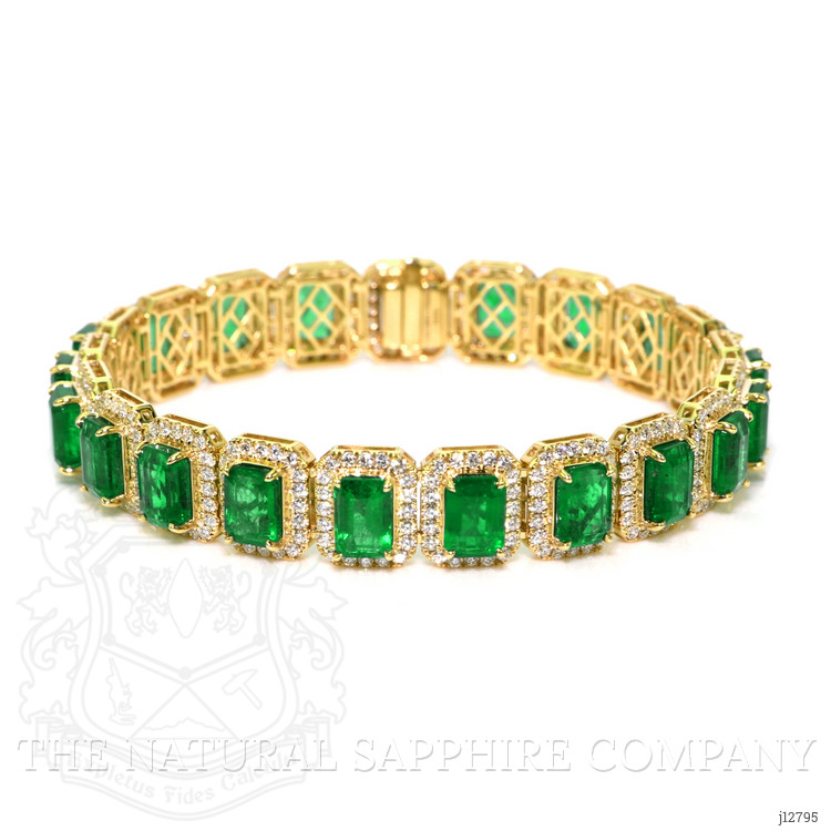 21.77 Ct.Tw. Emerald and Natural Diamond Pave Bracelet, 14K Yellow Gold