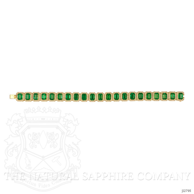 21.77 Ct.Tw. Emerald and Natural Diamond Pave Bracelet, 14K Yellow Gold