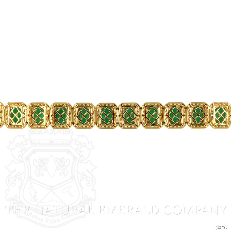 21.77 Ct.Tw. Emerald and Natural Diamond Pave Bracelet, 14K Yellow Gold