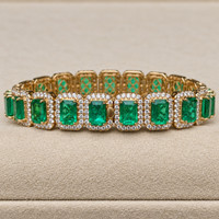 21.77&nbsp;Ct.Tw.Total Carat Weight Emerald and Natural Diamond Pave Bracelet, 14K Yellow Gold Life Style