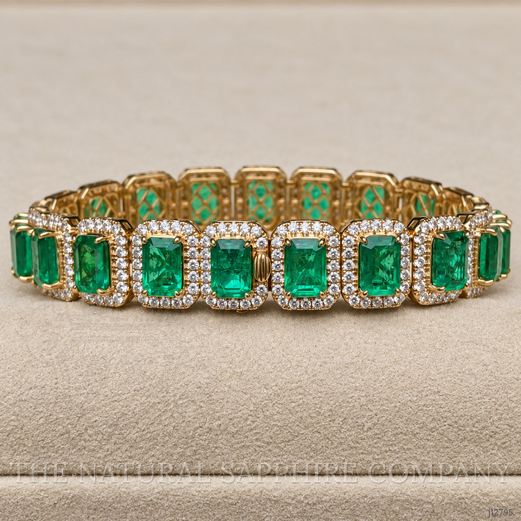 21.77 Ct.Tw. Emerald and Natural Diamond Pave Bracelet, 14K Yellow Gold