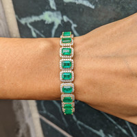 21.77&nbsp;Ct.Tw.Total Carat Weight Emerald and Natural Diamond Pave Bracelet, 14K Yellow Gold Life Style