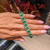 21.77 Ct.Tw.Total Carat Weight Emerald and Natural Diamond Pave Bracelet, 14K Yellow Gold Life Style