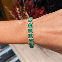 21.77&nbsp;Ct.Tw.Total Carat Weight Emerald and Natural Diamond Pave Bracelet, 14K Yellow Gold Life Style
