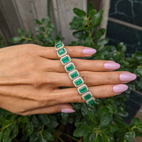 21.77 Ct.Tw.Total Carat Weight Emerald and Natural Diamond Pave Bracelet, 14K Yellow Gold Life Style