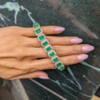 21.77 Ct.Tw.Total Carat Weight Emerald and Natural Diamond Pave Bracelet, 14K Yellow Gold Life Style
