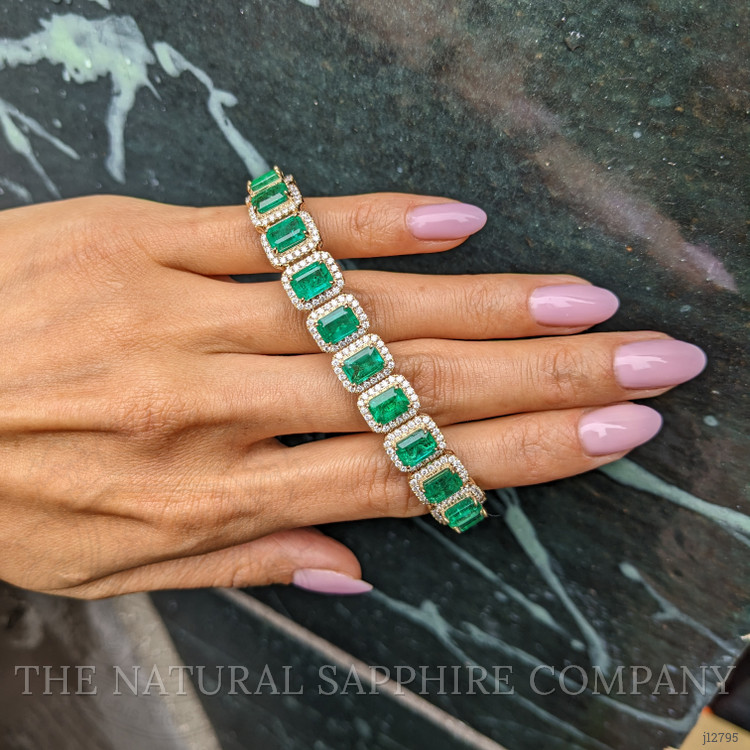 21.77 Ct.Tw. Emerald and Natural Diamond Pave Bracelet, 14K Yellow Gold