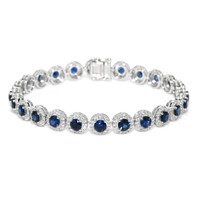 7.00&nbsp;Ct.Tw.Total Carat Weight Blue Sapphire and Natural Diamond Accent Stones Bracelet, 14K White Gold Video