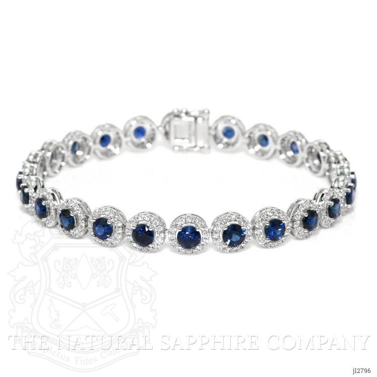 7.00 Ct.Tw. Blue Sapphire and Natural Diamond Accent Stones Bracelet, 14K White Gold