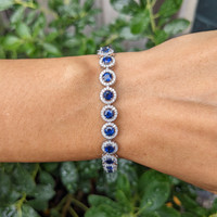 7.00&nbsp;Ct.Tw.Total Carat Weight Blue Sapphire and Natural Diamond Accent Stones Bracelet, 14K White Gold Life Style