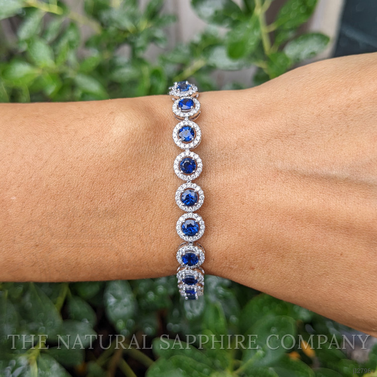 7.00 Ct.Tw. Blue Sapphire and Natural Diamond Accent Stones Bracelet, 14K White Gold