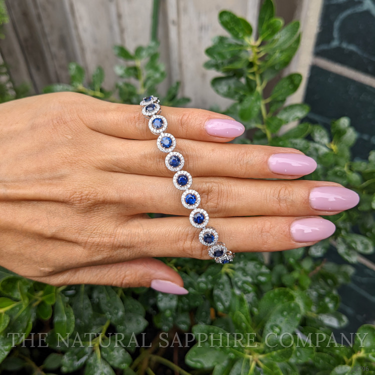7.00 Ct.Tw. Blue Sapphire and Natural Diamond Accent Stones Bracelet, 14K White Gold