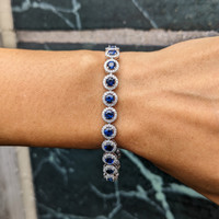 7.00&nbsp;Ct.Tw.Total Carat Weight Blue Sapphire and Natural Diamond Accent Stones Bracelet, 14K White Gold Life Style