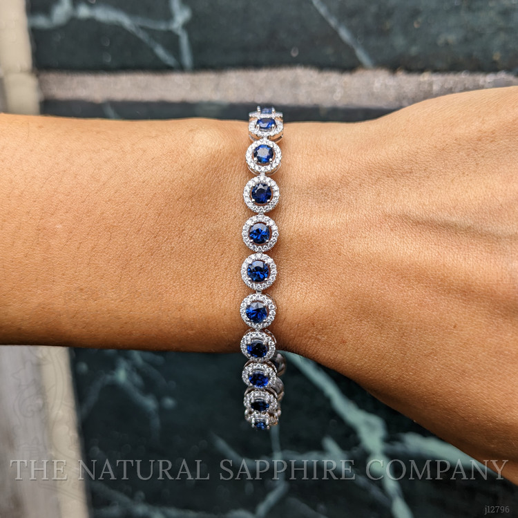 7.00 Ct.Tw. Blue Sapphire and Natural Diamond Accent Stones Bracelet, 14K White Gold