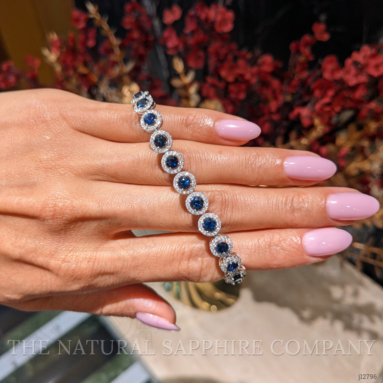 7.00 Ct.Tw. Blue Sapphire and Natural Diamond Accent Stones Bracelet, 14K White Gold