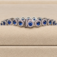 7.00&nbsp;Ct.Tw.Total Carat Weight Blue Sapphire and Natural Diamond Accent Stones Bracelet, 14K White Gold Life Style