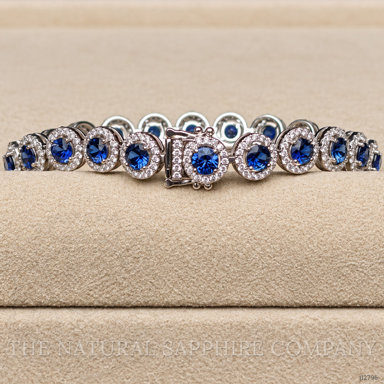 7.00 Ct.Tw. Blue Sapphire and Natural Diamond Accent Stones Bracelet, 14K White Gold