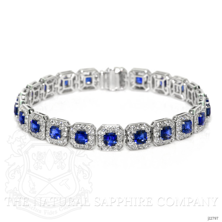 8.23 Ct.Tw. Blue Sapphire and Natural Diamond Tennis/Line Bracelet, 14K White Gold