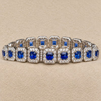 8.23&nbsp;Ct.Tw.Total Carat Weight Blue Sapphire and Natural Diamond Tennis/Line Bracelet, 14K White Gold Life Style