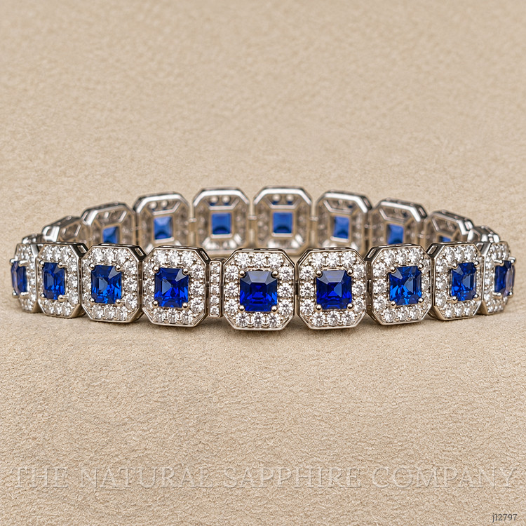 8.23 Ct.Tw. Blue Sapphire and Natural Diamond Tennis/Line Bracelet, 14K White Gold
