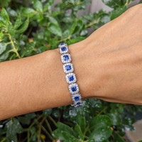 8.23&nbsp;Ct.Tw.Total Carat Weight Blue Sapphire and Natural Diamond Tennis/Line Bracelet, 14K White Gold Life Style