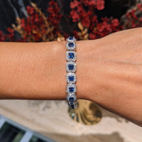 8.23&nbsp;Ct.Tw.Total Carat Weight Blue Sapphire and Natural Diamond Tennis/Line Bracelet, 14K White Gold Life Style