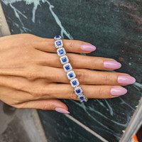 8.23&nbsp;Ct.Tw.Total Carat Weight Blue Sapphire and Natural Diamond Tennis/Line Bracelet, 14K White Gold Life Style