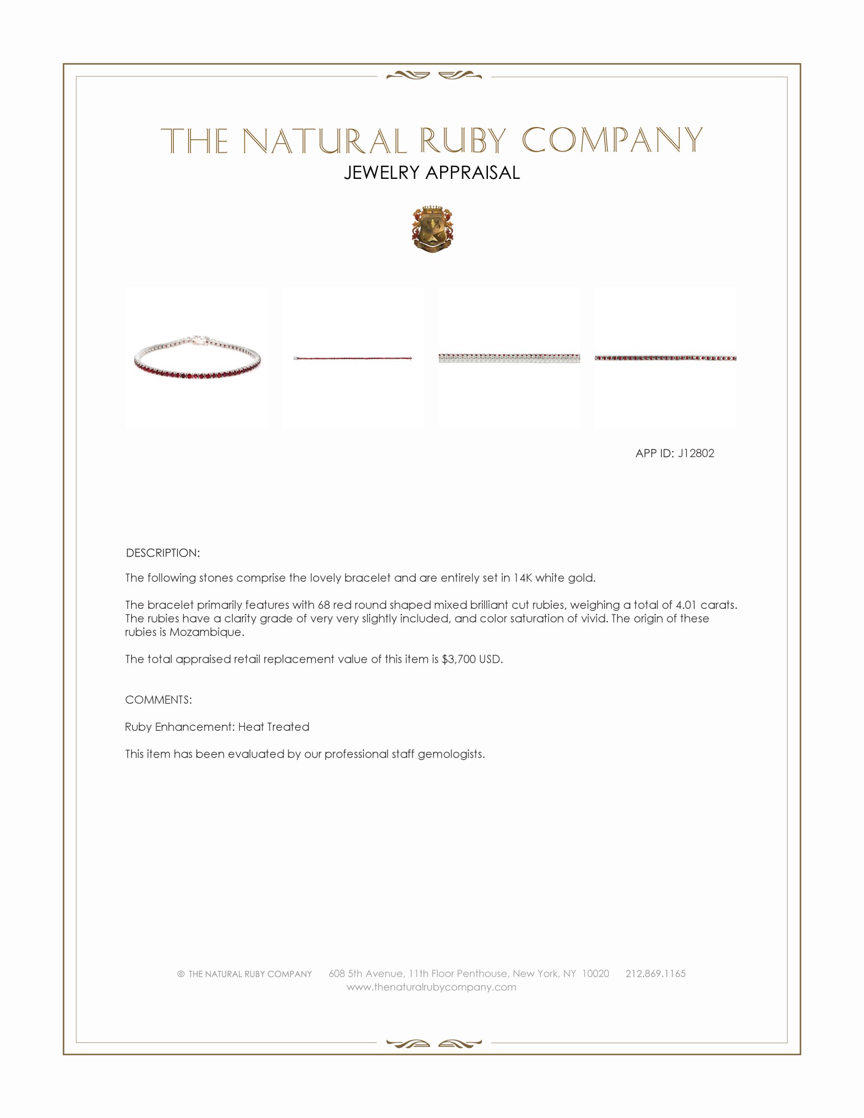4.01 Ct.Tw. Ruby Tennis/Line Bracelet, 14K White Gold