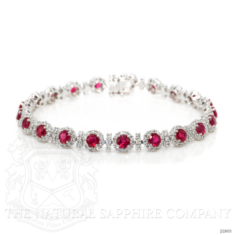 5.84 Ct.Tw. Ruby and Natural Diamond Pave Bracelet, 14K White Gold