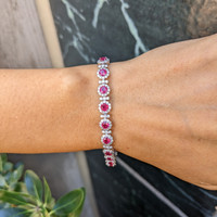 5.84 Ct.Tw.Total Carat Weight Ruby and Natural Diamond Pave Bracelet, 14K White Gold Life Style
